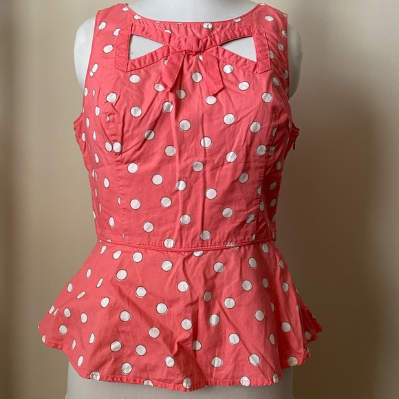 LC Lauren Conrad Pink & White Retro Peplum Polka Dot Sleeveless Top - Picture 2 of 8